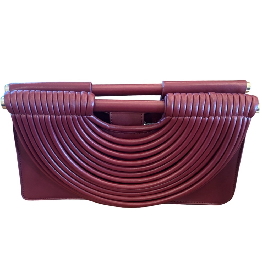 Burgundy Architectural Tiered Piping Clutch Crossbody Bag Gold Hardware